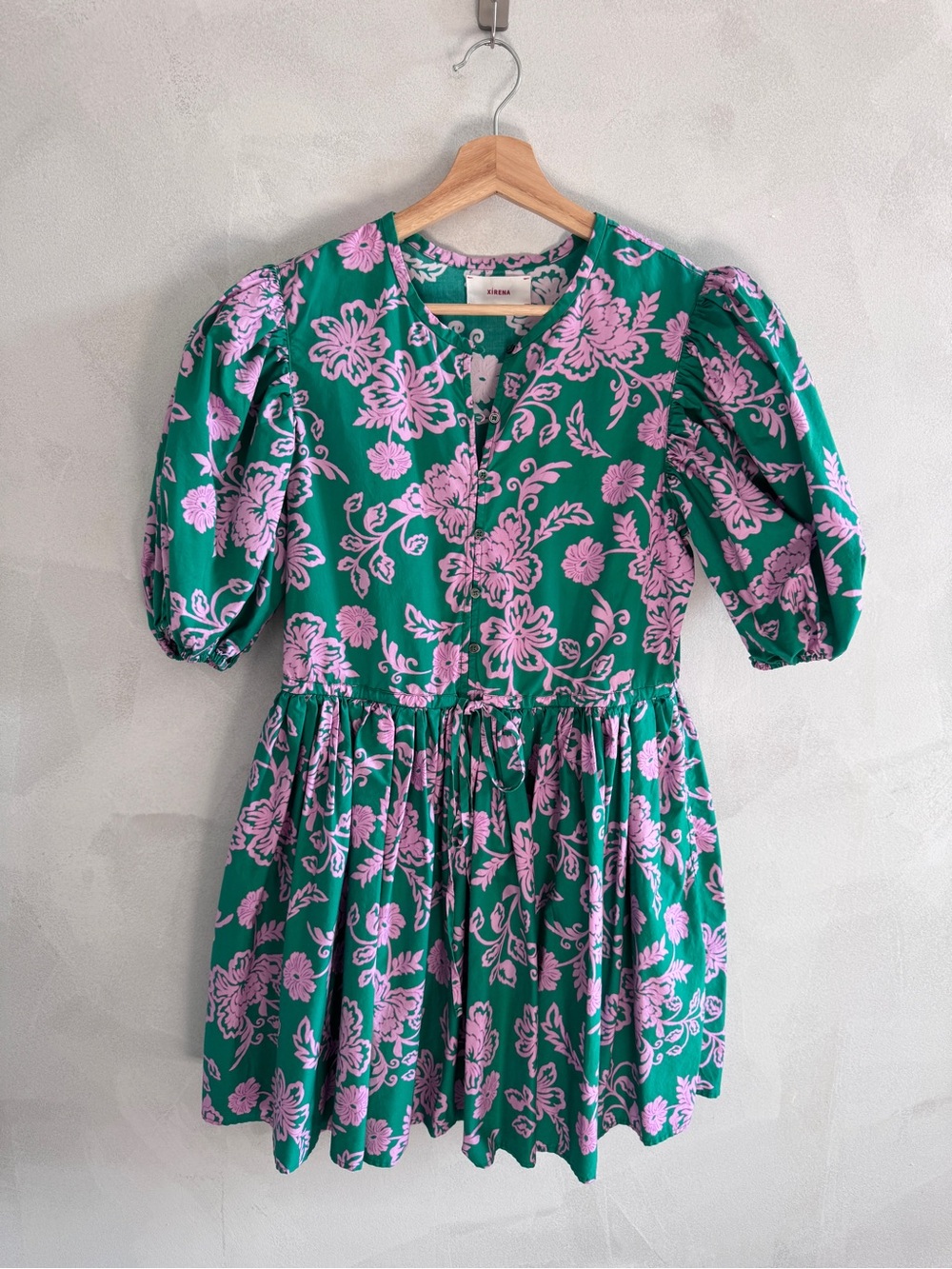 XiRENA - Green Dress with Pink Floral Print